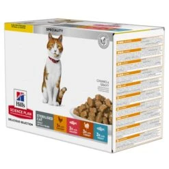 Hill's Science Plan Adult Sterilised Pack Mixte Sachets Repas Chat - 12 X 85g (3 Poulet, 3 Dinde, 3 Saumon, 3 Truite)
