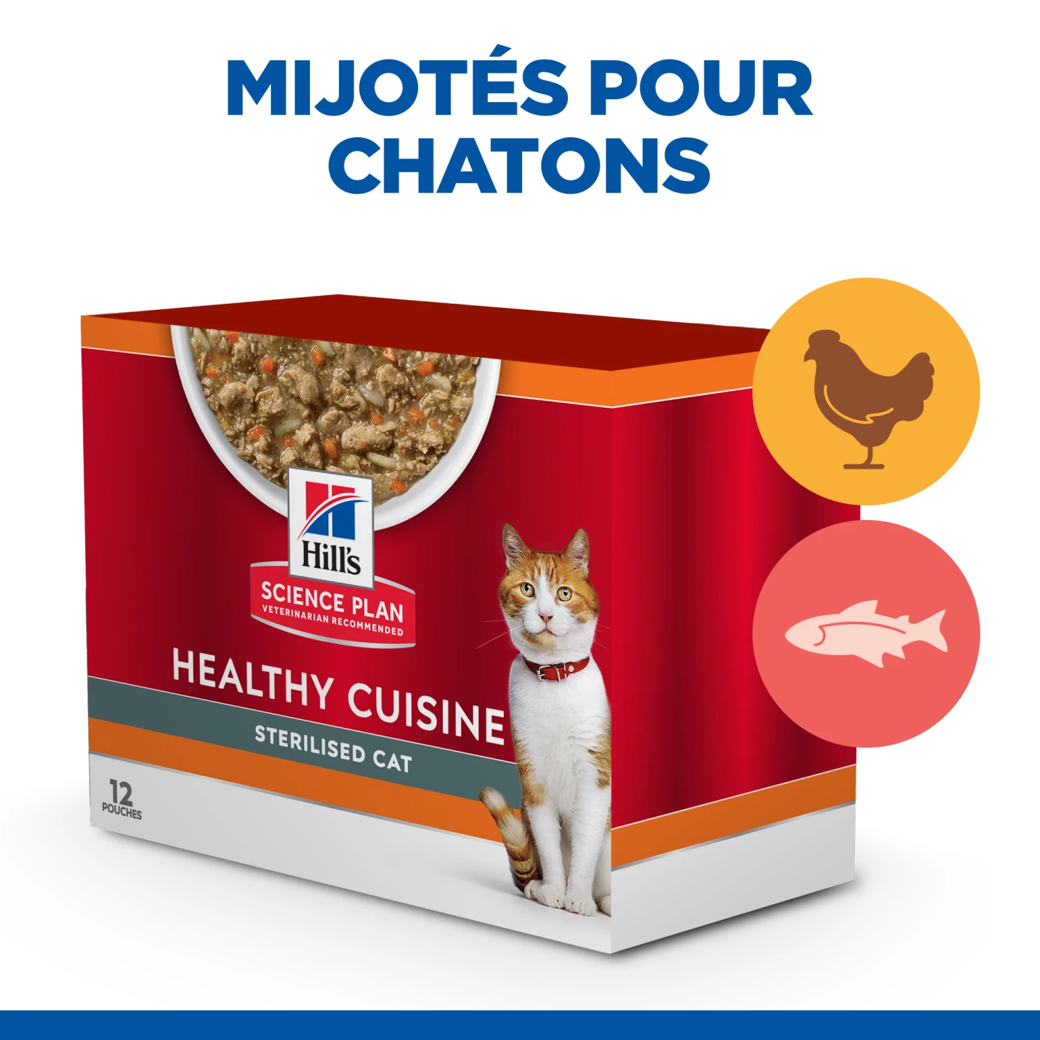 HILL'S SCIENCE PLAN HEALTHY CUISINE MIJOTÉS POUR CHAT ADULTE STÉRILISÉ AU POULET ET AU SAUMON 12X80G – Image 3